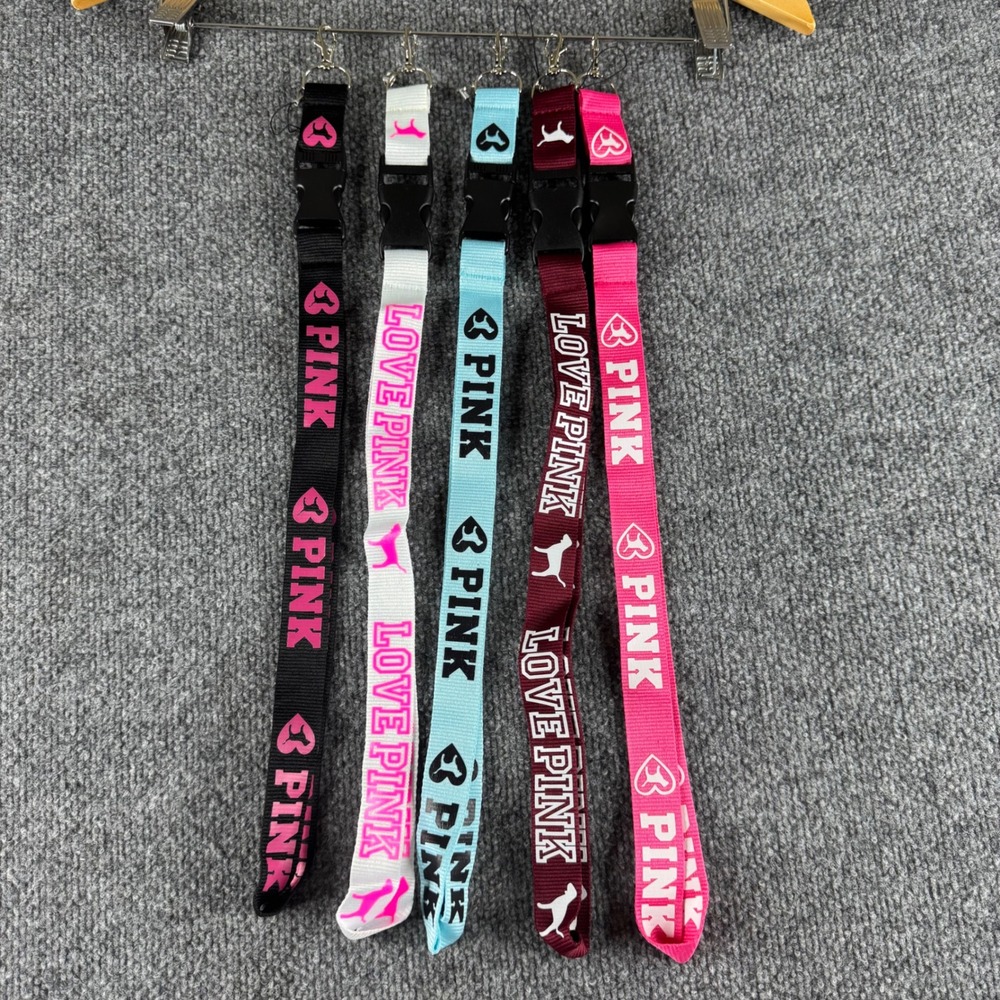 Victorias Secret PINK Lanyard Lot 5pc Key Neck Strap ID Holder Dog Logo Multi